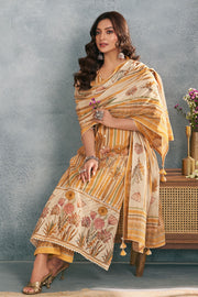 Designer Cotton Digital Print Mustard Salwar Suit With Fancy Dupatta